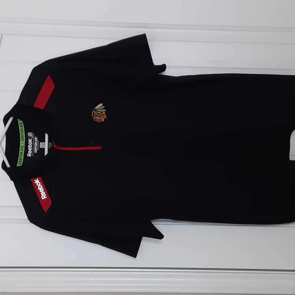 Reebok NHL Chicago Blackhawks Center Ice PlayDry Polo - Black/Red - M - EUC